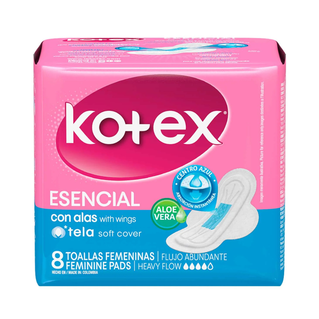 TOALLAS SANITARIAS KOTEX ESENCIAL X 8 UND
